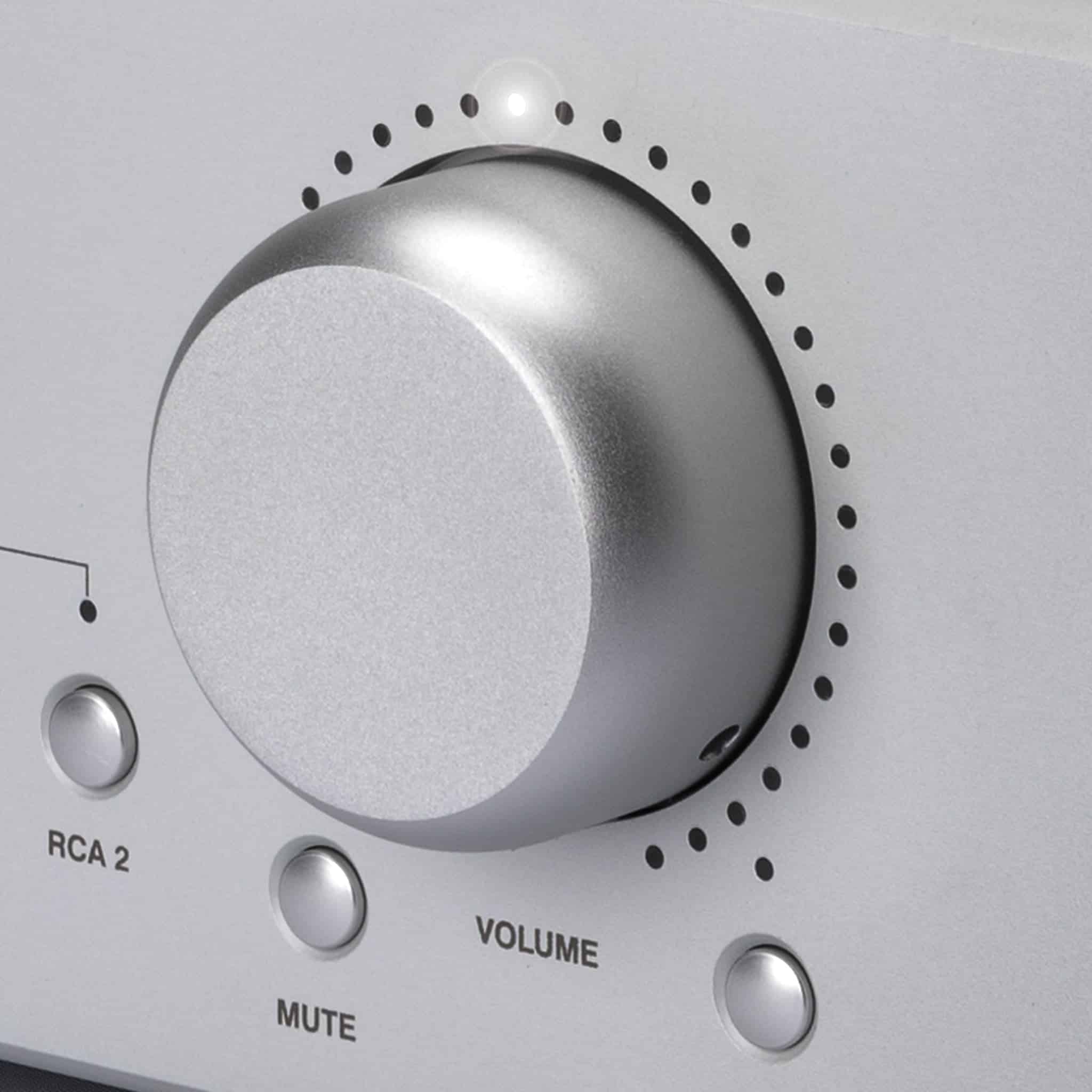 LED ring around volume control indicates loudness and can be easily seen from listening position